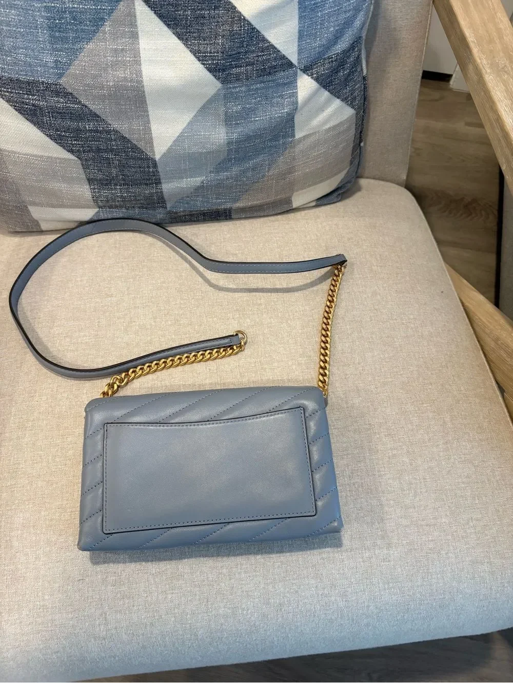 Tory Burch blue Chevron Quilted Leather Kira Wallet On Chain